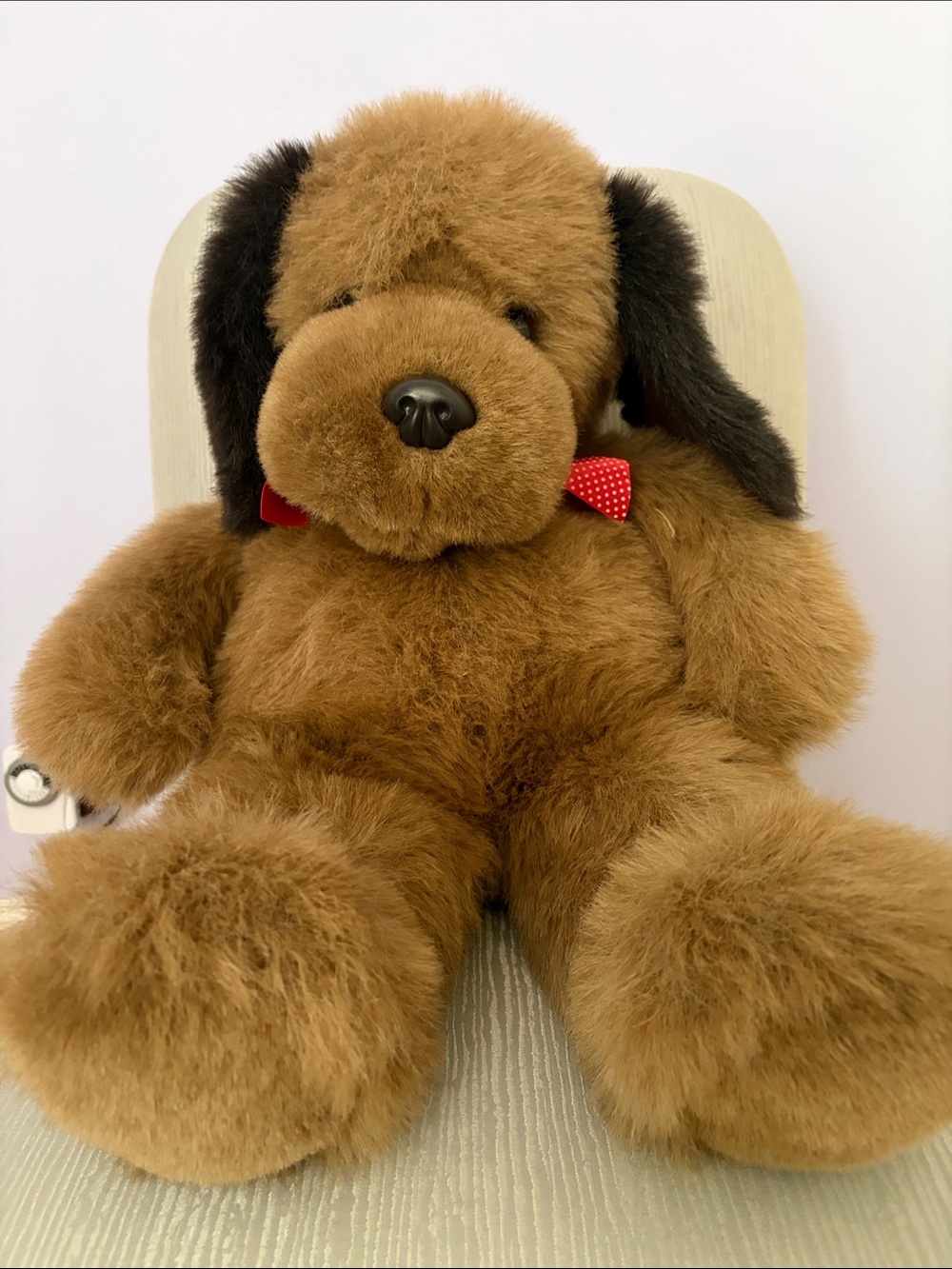 Plush Brown Bear with Red Bow - Soft Cuddly Pet